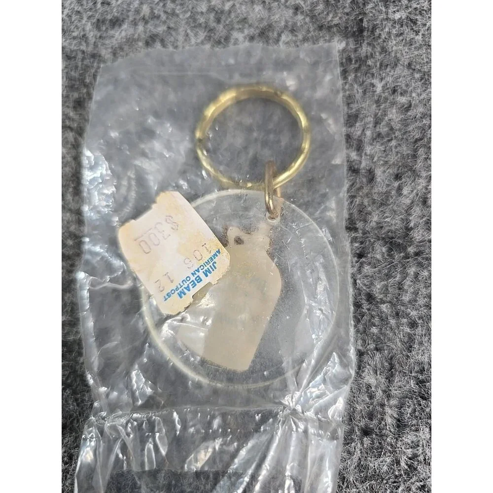 Keychain Jim Beam American Outpost Clear Plastic Jug Whiskey Promo Vtg